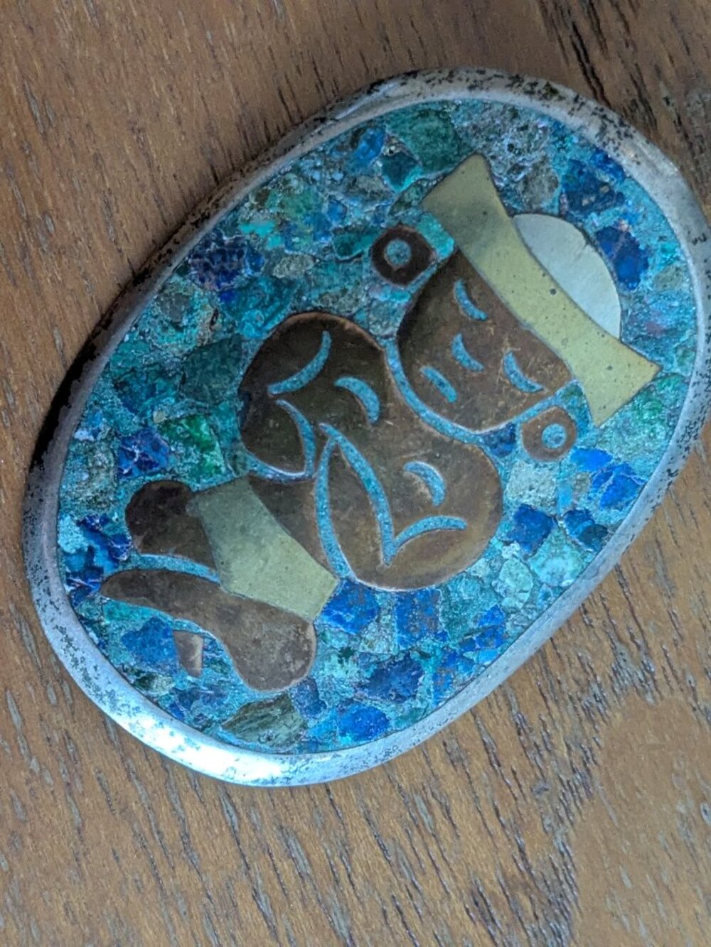 Collectible Taxco Mexico "Metales Casados" Mixed Media Brooch/Pendant